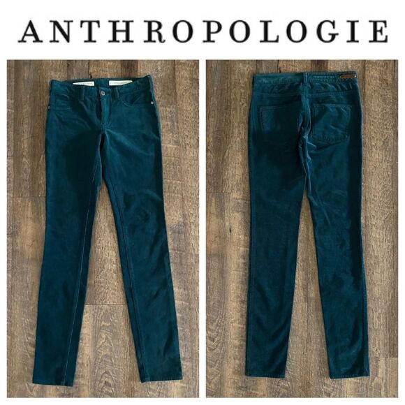 Anthropologie Pants Pilcro Teal corduroy Cotton Stretch 25 Green Boho - Picture 10 of 10